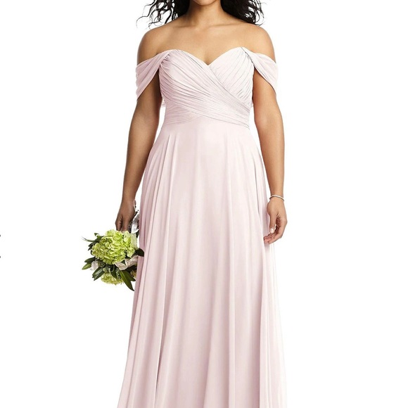 Dessy Collection: Off The Shoulder Draped Chiffon Maxi Dress - Picture 1 of 6